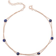 Gümüş Rose Çift Zincirli Nazar Kadın Bileklik