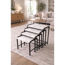 Can Vista Home Beyaz Mermer Desen Siyah Demir 4'lü Dikdörtgen Zigon Sehpa