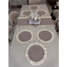 Nurgita Home 7 Parça Fisto Fırfırlı Set 6 Adet Amerikan Servisi Supla + 1 Adet Fırfırlı Runner