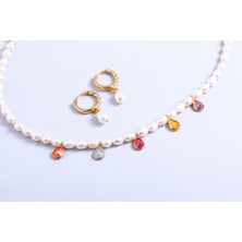 Rainbow Kristal Taşlı Inci Kolye