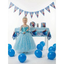 Frozen Elsa Temalı Kız Çocuk Prenses Elbise Kollu   tüllü Kabarık  Taç Asa Eldiven + Doğum Günü Parti Seti Hediyeli 