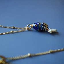 Navy Blue Koi Fish Little Çelik Kolye