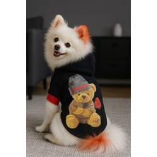 Iki Iplik Arkası Sevimli Baskılı Kapüşonlu Köpek Sweeti