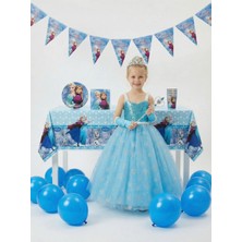 Frozen Elsa Temalı Kız Çocuk Prenses Elbise Askılı  Tüllü Kabarık  Taç Asa Eldiven + Doğum Günü Parti Seti Hediyeli 