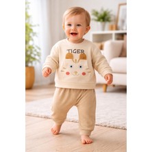 Mini Kanka Kaplan Figürlü Ribanalı Bebek Eşofman Takımı – Cepli Sevimli 2 Parça Alt Üst Set