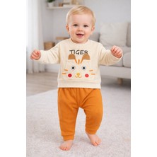 Mini Kanka Kaplan Figürlü Ribanalı Bebek Eşofman Takımı – Cepli Sevimli 2 Parça Alt Üst Set