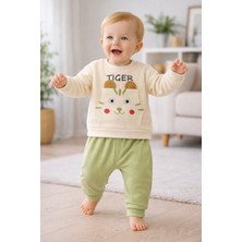 Mini Kanka Kaplan Figürlü Ribanalı Bebek Eşofman Takımı – Cepli Sevimli 2 Parça Alt Üst Set