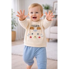 Mini Kanka Kaplan Figürlü Ribanalı Bebek Eşofman Takımı – Cepli Sevimli 2 Parça Alt Üst Set