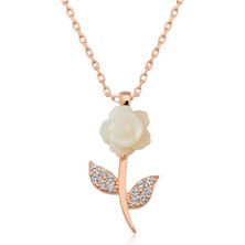 Gümüş Rose Beyaz Gül Kolye