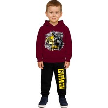 Sedirli Batman Baskılı Çocuk Eşofman Takımı 3 Iplik Şardonlu Pamuklu Kumaş Kapüşonlu