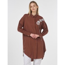 Kayra Çiçek Nakışlı Keten Viskon Tunik 81091