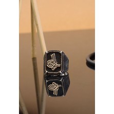 Tuğra Işlemeli Kare 925 Ayar Gümüş Erkek Yüzük