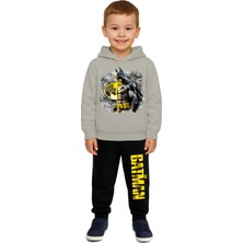 Sedirli Batman Baskılı Çocuk Eşofman Takımı 3 Iplik Şardonlu Pamuklu Kumaş Kapüşonlu