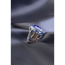 Lacivert Desenli 925 Ayar Gümüş Zirkon Taşlı Gümüş Erkek Yüzük