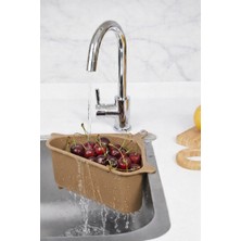 Fevito Vantuzlu Üçgen Lavabo Süzgeci Mutfak Evye Köşe Süzgeci Bej