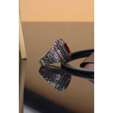 Kırmızı Zirkon Taşlı Zirkon Taş Süslemeli 925 Ayar Gümüş Erkek Yüzüğü