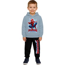 Sedirli Spiderman Baskılı Çocuk Eşofman Takımı 3 Iplik Şardonlu Pamuklu Kumaş Kapüşonlu