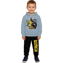 Sedirli Batman Baskılı Çocuk Eşofman Takımı 3 Iplik Şardonlu Pamuklu Kumaş Kapüşonlu