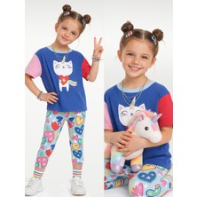 Denokids Kalpli Kedi Kız Çocuk T-Shirt Tayt Takım