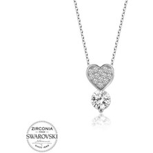 Swarovski Taşlı Gümüş Kalp Tektaş Bayan Kolye