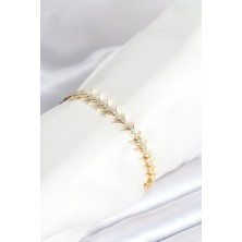 Hayat Store Pirinç Gold Renk Balık Sırtı Model Zirkon Taşlı Kadın Bileklik - Lisinya