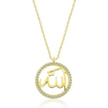 Gümüş Gold Arapça Allah Yazılı Bayan Kolye