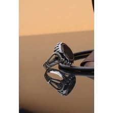 Siyah Zirkon Taş Halat Motifli 925 Ayar Gümüş Erkek Yüzük