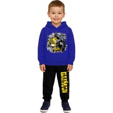 Sedirli Batman Baskılı Çocuk Eşofman Takımı 3 Iplik Şardonlu Pamuklu Kumaş Kapüşonlu