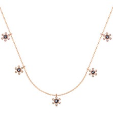 Gümüş Rose Çiçek Nazarlı Şans Kadın Kolye