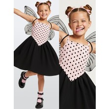 Denokids Kız Çocuk Elbise Pamuk Pembe Siyah Puantiyeli Ilkbahar Yaz Sezonu 5-8 Yaş