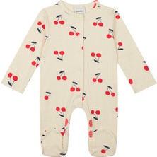 Antebies Organik Bej Kiraz Uzun Kollu Kız Bebek Patikli Tulum