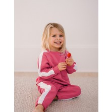 Antebies Organik Pembe Beyaz Kız Bebek Eşofman Takımı