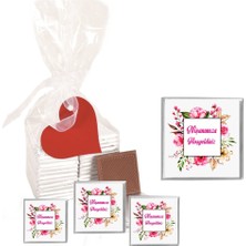 Mynil Madlen Çikolata Sargılı Nişan Modeli Çiçek Desenli 25 Adet Jelatin Poşetli Kalpli Etiketli