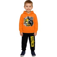 Sedirli Batman Baskılı Çocuk Eşofman Takımı 3 Iplik Şardonlu Pamuklu Kumaş Kapüşonlu