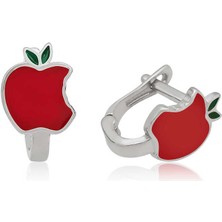 Gümüş Kırmızı Elma Çocuk Küpesi