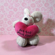 Hureggo Vintage ''ıch Hab Dich Lieb''seni Seviyorum Yazılı Almanya Üretimi Peluş Hayvancık & 22 cm