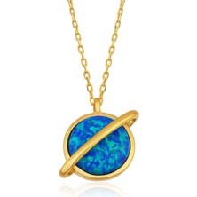 Gümüş Gold Opal Taşlı Gezegen Bayan Kolye