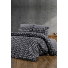 Pazarika Gri Kareli Nevresim Takımı – Modern Minimal Geometrik Tasarım