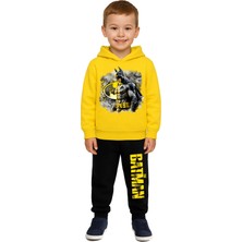 Sedirli Batman Baskılı Çocuk Eşofman Takımı 3 Iplik Şardonlu Pamuklu Kumaş Kapüşonlu