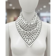 Beyaz Puantiyeli Fular Bandana Estascarf 48X48 cm