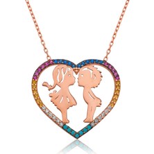 Gümüş Iki Aşık Kalpli Bayan Kolye