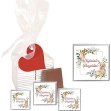 Mynil Madlen Çikolata Sargılı Düğün Modeli Çiçek Desenli 70 Adet Jelatin Poşetli Kalpli Etiketli