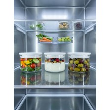 Countra 3'lü Vakum Kapaklı Cam Kahvaltılık Saklama Kabı Beyaz Kapak Şeffaf Tasarım