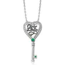 Gümüş Aşk Yazılı Anahtar Bayan Kolye