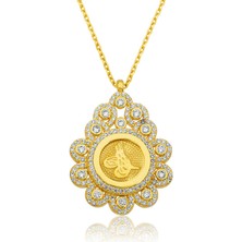 Gümüş Damla Çerçeveli Tuğra Bayan Kolye