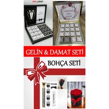 Mynil Gelin - Damat Bohça Seti Çikolatası 48 + 48 'li Hediye Gül Kutusu ve Traş Makinesi