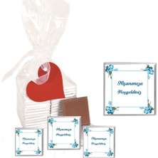 Mynil Madlen Çikolata Sargılı Nişan Modeli Çiçek Desenli 25 Adet Jelatin Poşetli Kalpli Etiketli