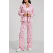 Bella Notte Pembe Fiyonk Baskılı Çizgili Pijama Takımı
