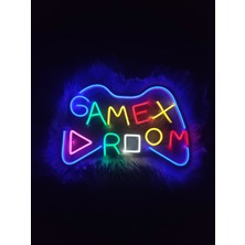 Dekoraven Gamer Room Yazılı Neon Tabela LED Işıklı Oyuncu Odası Dekorasyonu Duvar Dekoru