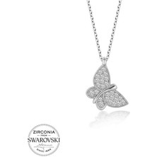 Swarovski Taşlı Gümüş Kelebek Bayan Kolye